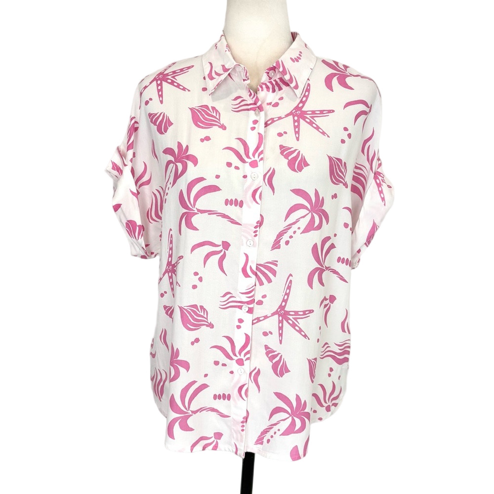 Japna white and pink tropical shirt